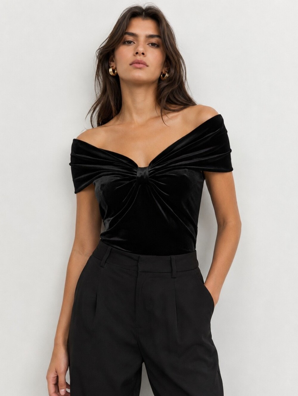 Parker Black Velvet Strapless Bow Top | Size S | Structured Bustier Lined Party